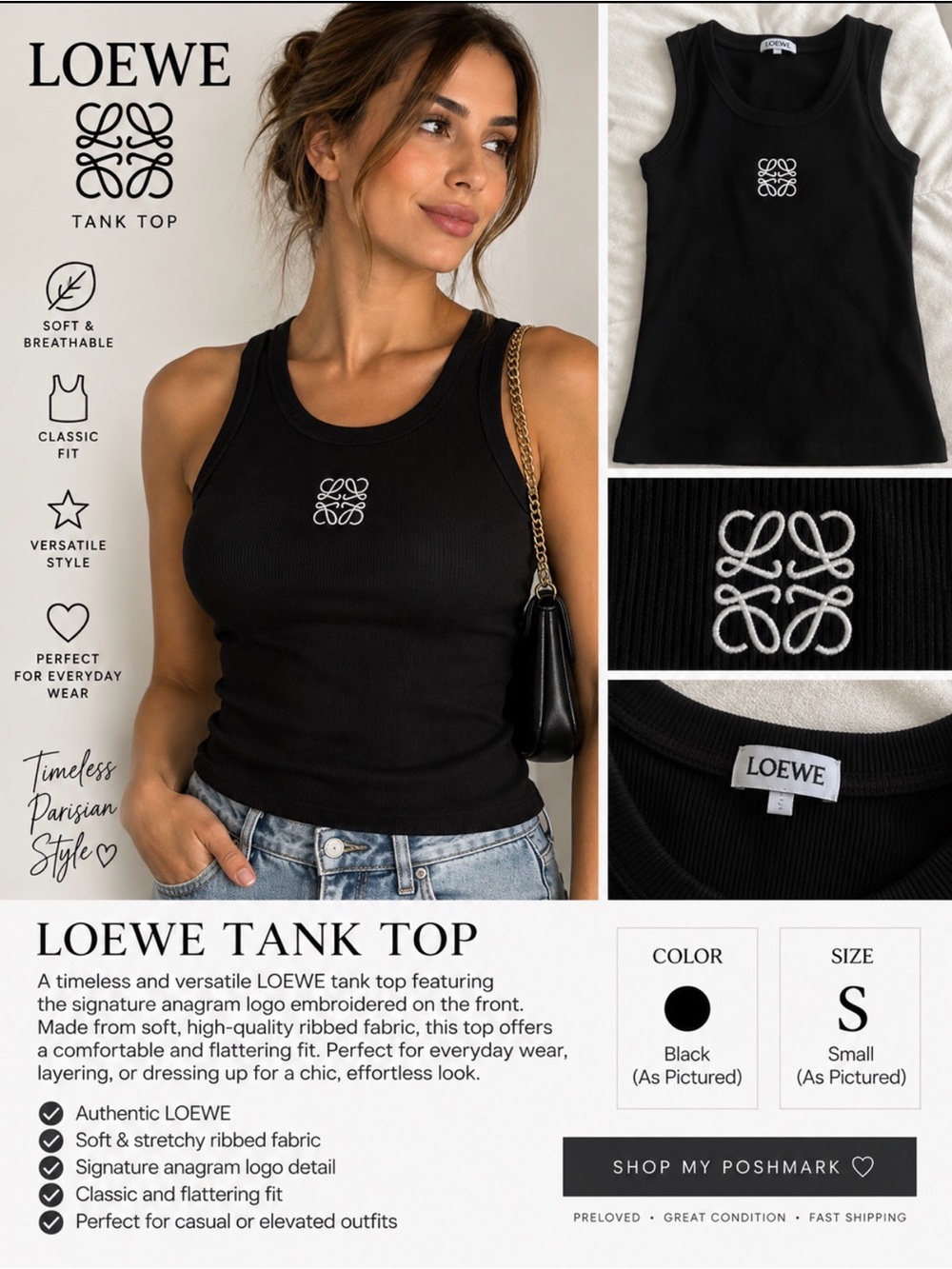 Loewe Black Ribbed Tank with White Anagram Logo